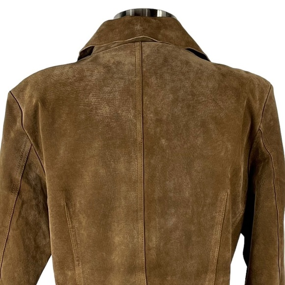 VINTAGE SUEDE LEATHER BROWN TWO BUTTON SCALLOP BLAZER JACKET COLDWATER CREEK - Picture 11 of 13